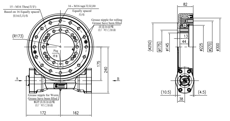 JE9 Ratio 62:1 Slewing Drive Gearbox Reducer Worm Gear Slew Drive