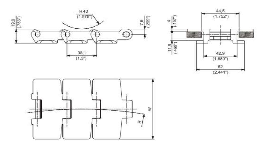 880 Sideflex Run Single Hinge Hook Foot Turning Chain Plate Plastic Chain