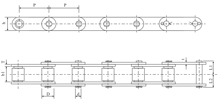81XHSS Roller Diameter 23mm Stainless Steel Lumber Conveyor Chain with 66.27mm Pitch