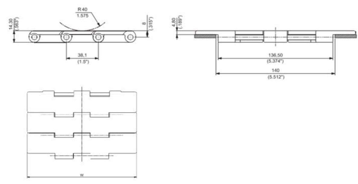 821 Series Double Hinged Straight Run Chain Plate Plastic Chain