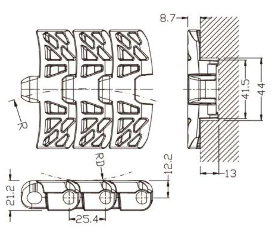 1050 Magnetic Bending Chain Sideflex Run Single Hinge Plastic Conveyor Chain