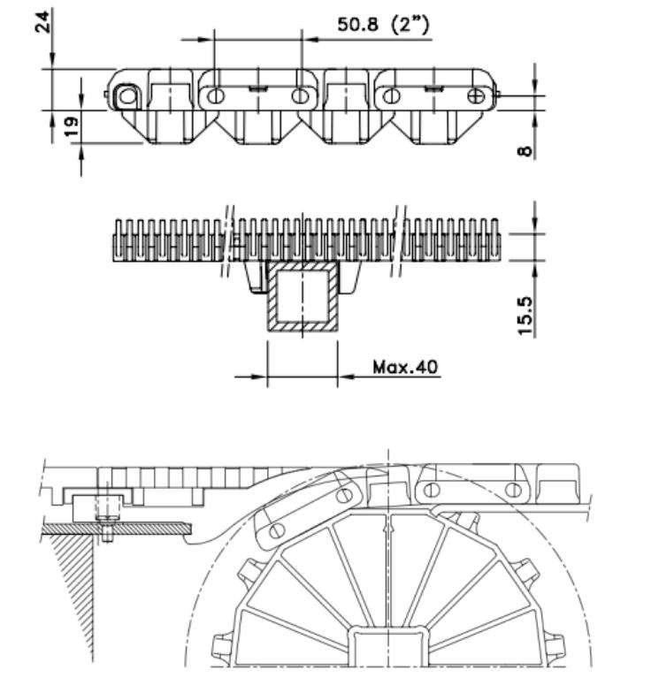 2000-RRP Series Super Straight Run Rib Plastic Conveyor Chain Belt