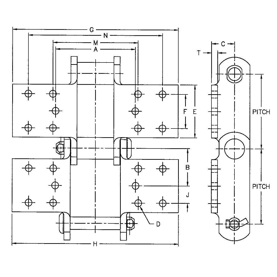 SS188-K1/K2 SS856-K3 SS150-K3 SS956-K6 SS Class Bushed Steel Chain With K3 K6 Attachment