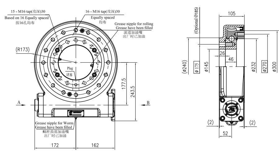 JW9 Ratio 62:1 Slewing Drive Gearbox Worm Gear Slew Drive for Crane Aerial Work Truck
