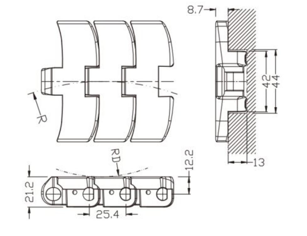 1060 Sideflex Run Single Hinge Chain Magnetic Bending Engineering Plastic Conveyor Chain With XLG PS Belt