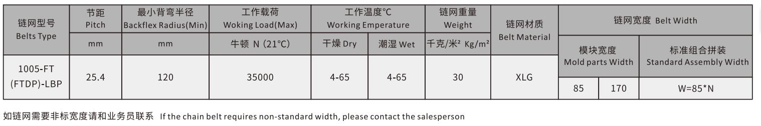 1005-FT(FTDP)-LBP Straight Run Plastic Conveyor Mesh Roller Chain Belt