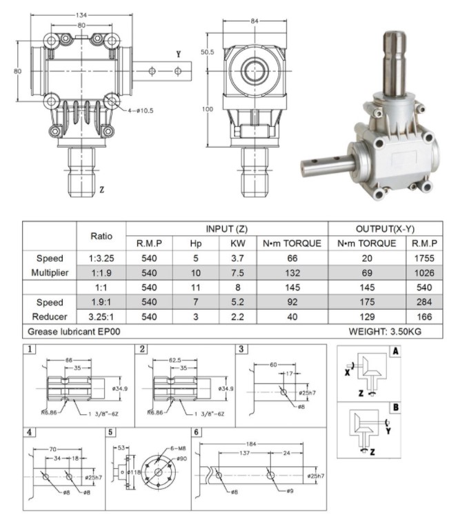 Factory Direct Sales 540rpm Pto Small Farming Aluminum Housing Bevel Gear Gearbox for Tractor