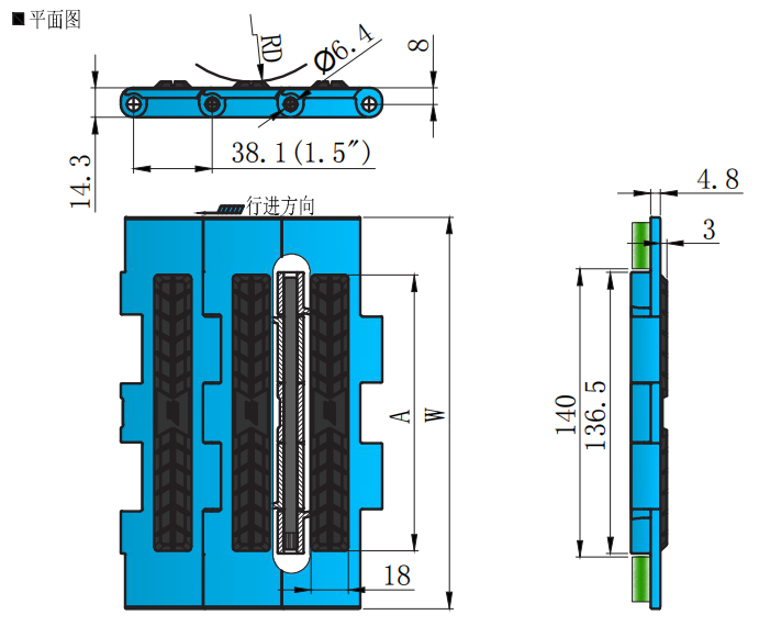 821 Series Anti slip Straight Chain Plastic Chain for Sale