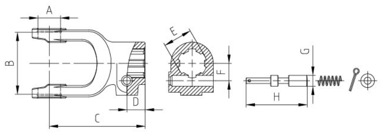 9007 Agricultural PTO Shaft Part Agriculture Industrial Yoke Splined Yoke with Push Pin