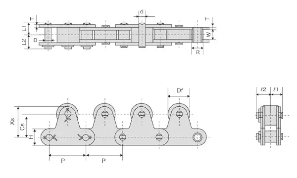 Drive Stainless Steel Double Pitch Conveyor Chains With Top Rollers