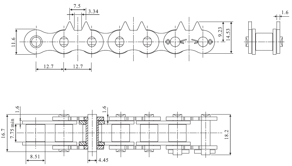 Customized Stainless Steel Sharp Top Conveyor Chain and Sprockets in Steel