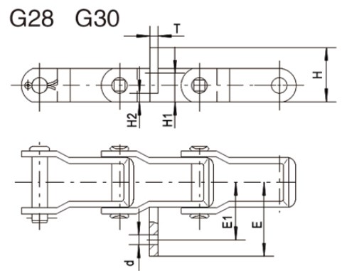 Factory 662 Steel pintle chain G28 Attachment Salt spreader chains and sprocket
