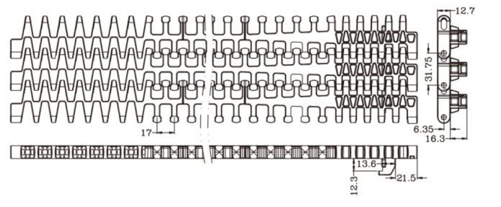 1285 Series Side Auto Radius Sideflex Run Flat Top Belt Plastic Chain