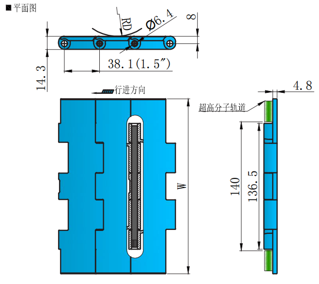 821 Series Flat Top Straight Chain Plastic Chain for Sale