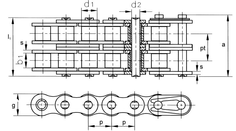 Din/iso 04c-2 06c-2 085-2 08a-2 10a-2 12a-2 16a-2 20a-2 24a-2 28a-2 32a-2 36a-2 40a-2 48a-2 Short Pitch Precision Roller Chain