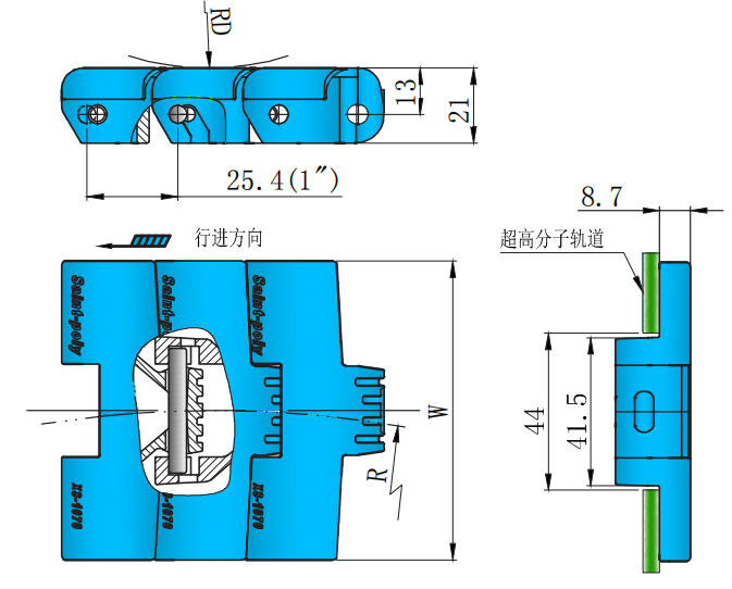 Promotional Various 1070 Series 25.4mm Pitch Magnetic Flat Top Turning Chain Plastic Chain for Sale