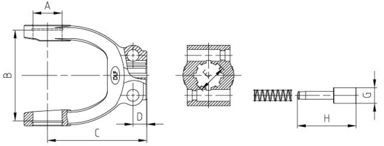 6009/6509/7009/8009/8509/9009 Agricultural PTO Shaft Part Agriculture Industrial Yoke Splined Yoke with 2 Spring Pin