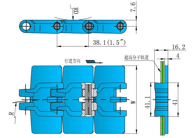 820 Series Flat Top Turning Chain-Eight Foot Shape Plastic Chain for Sale
