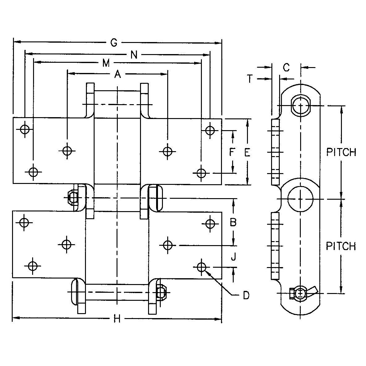SS188-K1/K2 SS856-K3 SS150-K3 SS956-K6 SS Class Bushed Steel Chain With K3 K6 Attachment