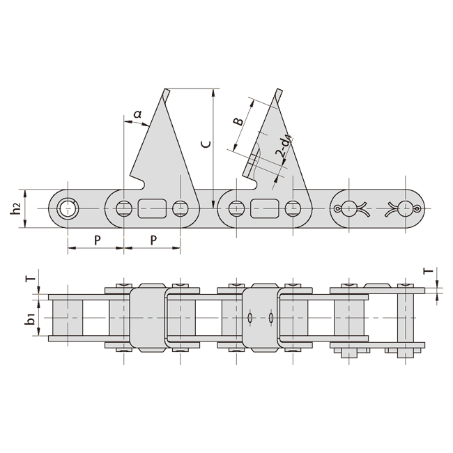CA627-CPE CA627-CPEF3 Agricultural Steel Conveyor CA627 Roller Chains with CPE attachment
