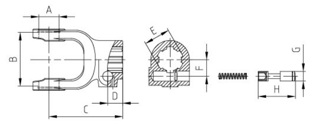 6002/6202/6302/6502/6802/7002/7302/8002/8502 Agricultural PTO Shaft Part Agriculture Industrial Yoke Splined Yoke with Push Pin