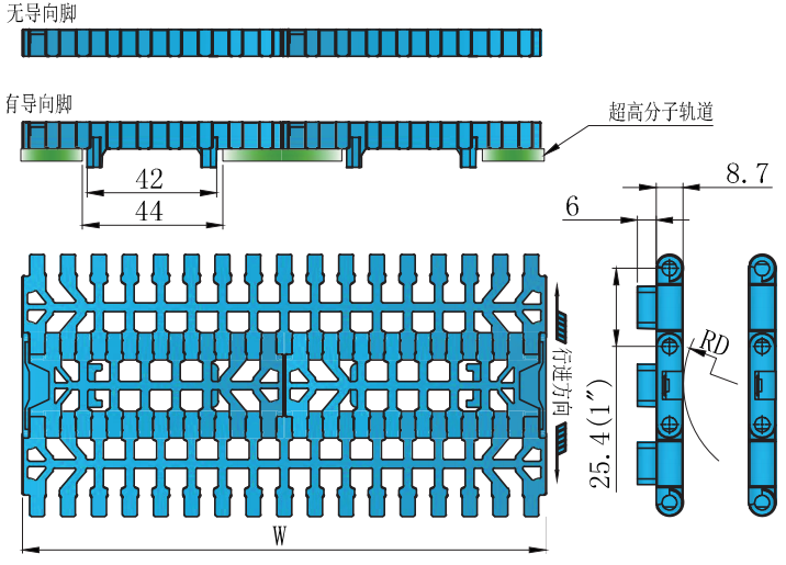 1000 Series 25.4mm Pitch Surface Hollowing Plastic Chain for Sale