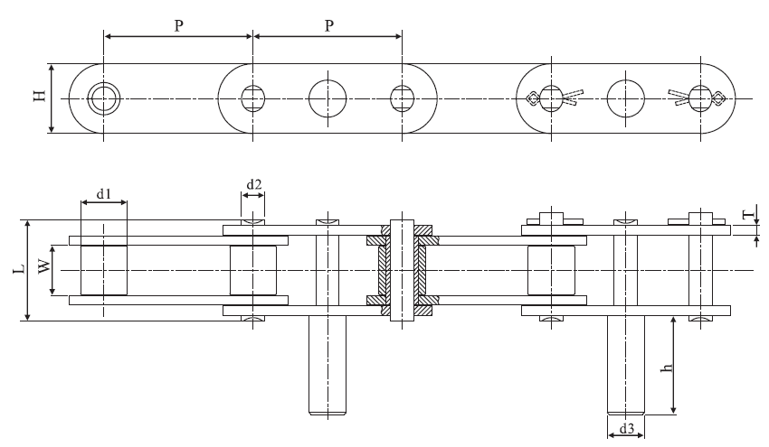 C2060H-2D5 Stainless Steel Double Pitch Extended Pin Conveyor Chain and Sprockets in Steel