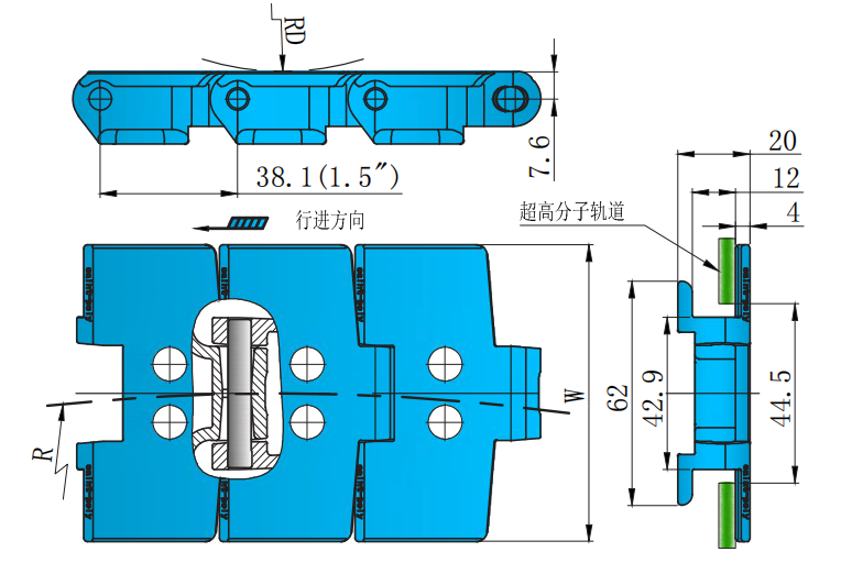 880 Series Flat Top Curve Chain-Vacuum Hook Type Plastic Chain for Sale