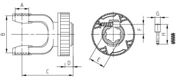 2508/3008/3508/4008/4508 Agricultural PTO Shaft Part Agriculture Industrial Yoke Splined Yoke Handwheel With Push Pin