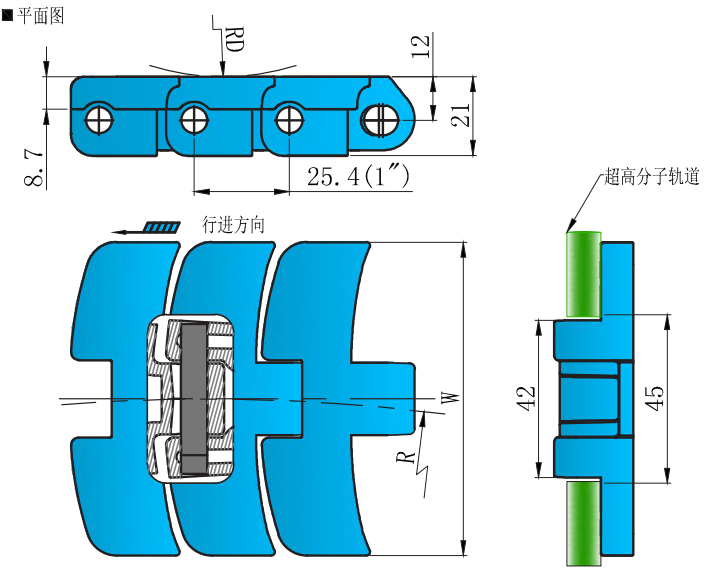 Promotional Various 1060 Series 25.4mm Pitch Magnetic Turning Chain Plastic Chain for Sale