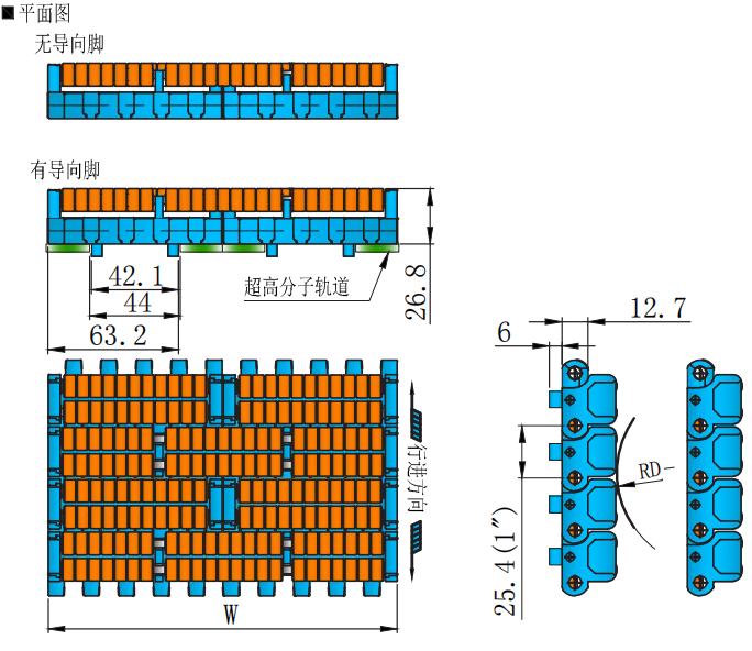 Special Design Widely Used 1005 Series Heavy Duty Belt Low Back Pressure LBP Ball Plastic Chain for Sale