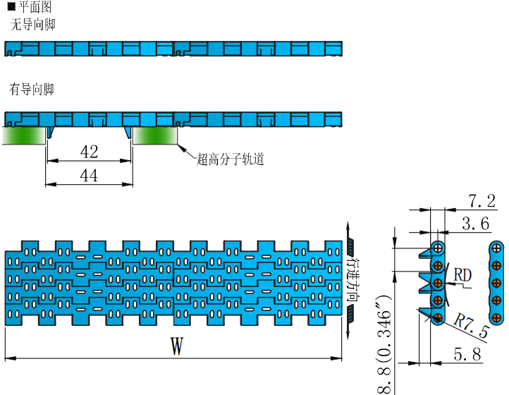 8835 Series 8.8mm Ultra-small Pitch Surface Hollowing Flat Top Chain Network Plastic Chain for Sale