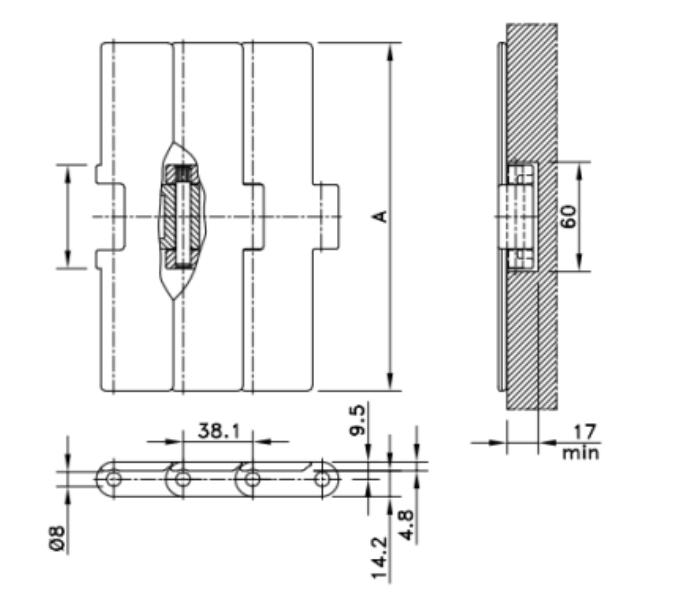 822 Series Sideflex Single Run Hinged Straight Chain Plate Plastic Chain