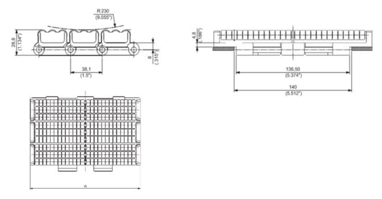 Heavy Duty Sideflex Run Single 821 Series Double Hinged Straight Chain Plate Plastic Roller Chain