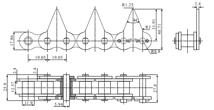 Customized Stainless Steel Sharp Top Conveyor Chain and Sprockets in Steel