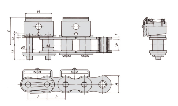 Film Aripper Chains Standard Same AsTsubaki Japan Regina Italy Standard Stainless Steel Roller Chain with Attachment