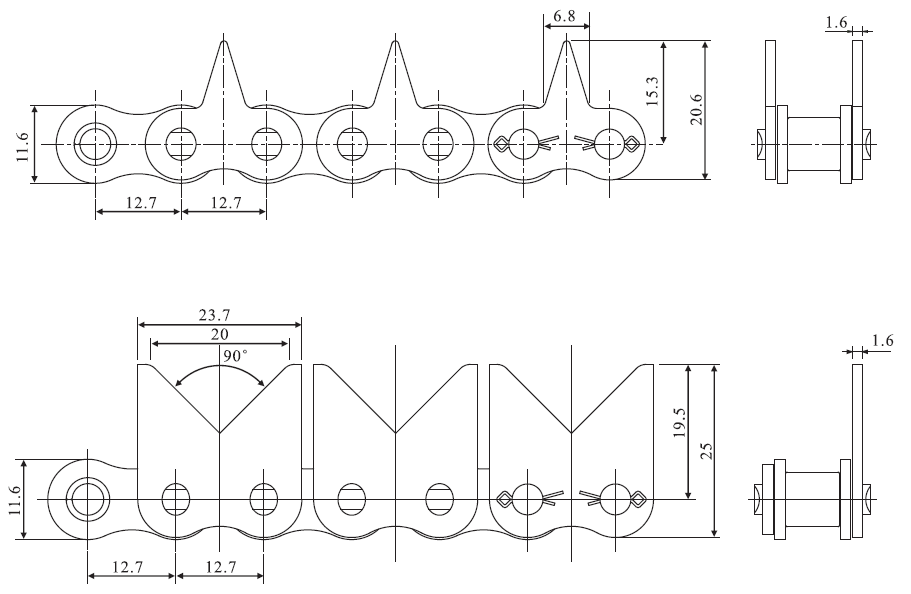 Customized Stainless Steel Sharp Top Conveyor Chain and Sprockets in Steel