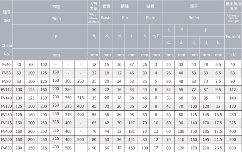 OEM Professional Manufacture Cheap FV40 FV63 FV90 FV112 FV Series Conveyor chains and sprockets
