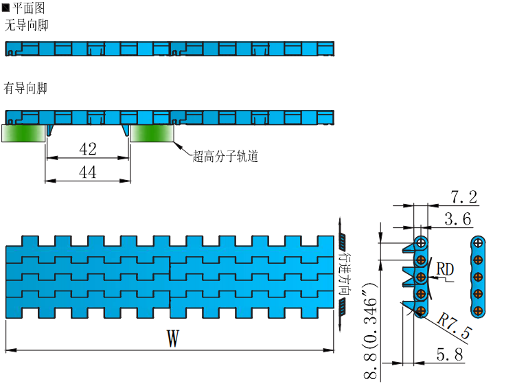 8835 Series 8.8mm Ultra-small Pitch Flat Top Chain Network Plastic Chain for Sale