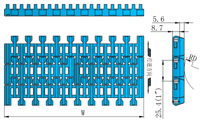 Wholesale High Quality RR1500 Series 25.4mm Pitch Convex Rib Type Chain Plastic Chain for Sale