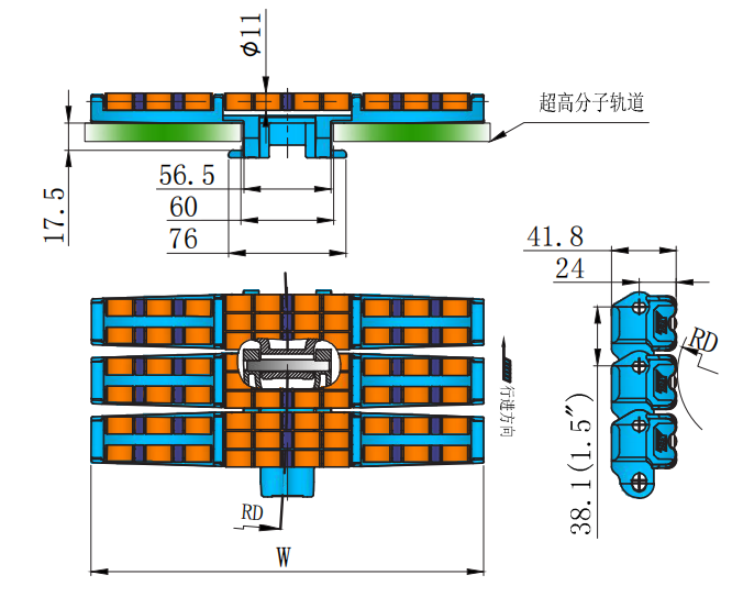 882 Series Flat Top Turning Chain-hook Type Plastic Chain for Sale