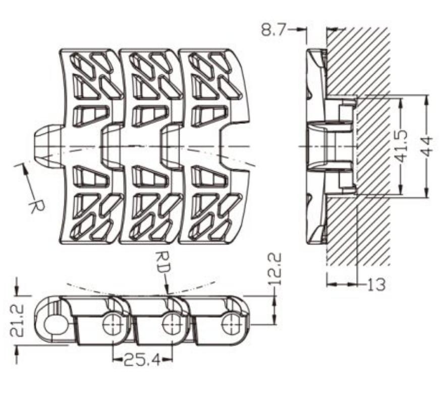 1050 Magnetic Bending Chain Sideflex Run Single Hinge Plastic Conveyor Chain