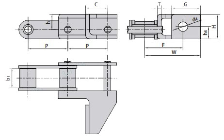 CA550-G50 CA550-G50S Agricultural Steel Conveyor CA550 Roller Chains With G50 Attachment