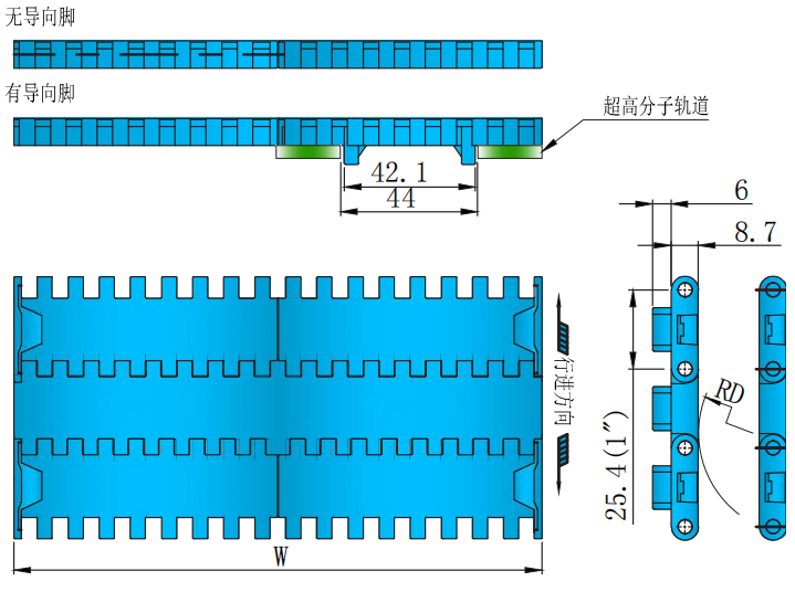 1000 Series 25.4mm Pitch Flat Top Network Chain Plastic Chain for Sale