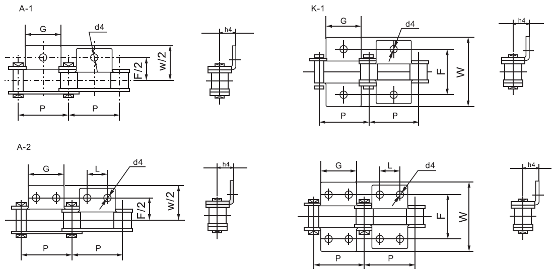 SSC208BL Stainless Steel Double Pitch Conveyor Chain with A1&A2&K1&K2 Attachments and Sprockets in Steel