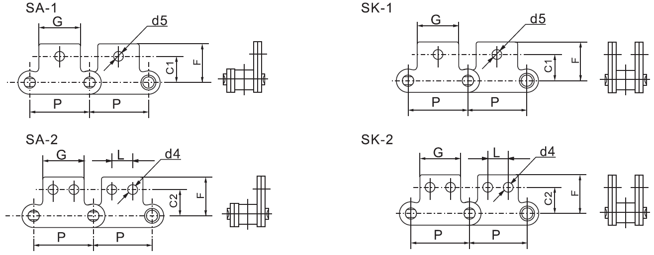 SSC224AHLSA2F1 Stainless Steel Double Pitch Conveyor Chain with Attachment SA1&SA2&SK1&SK2 and Sprockets in Steel